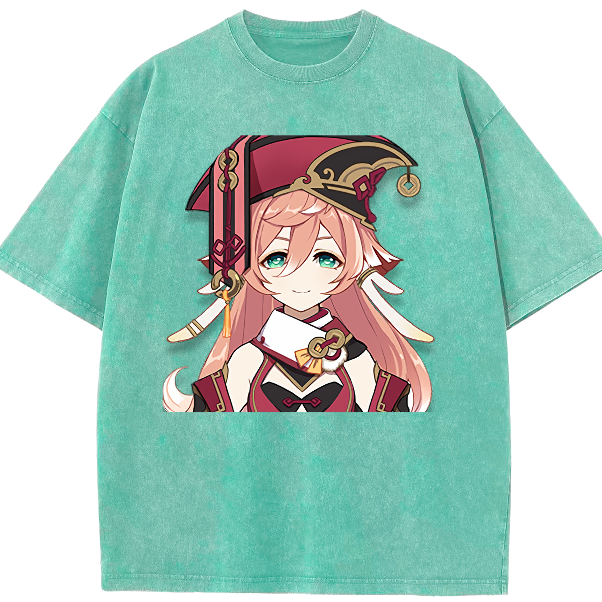 げんし神 ヤンフェイ genshin Yanfei 綿100% ヴィンテージ風 半袖Tシャツ（フロントプリント）